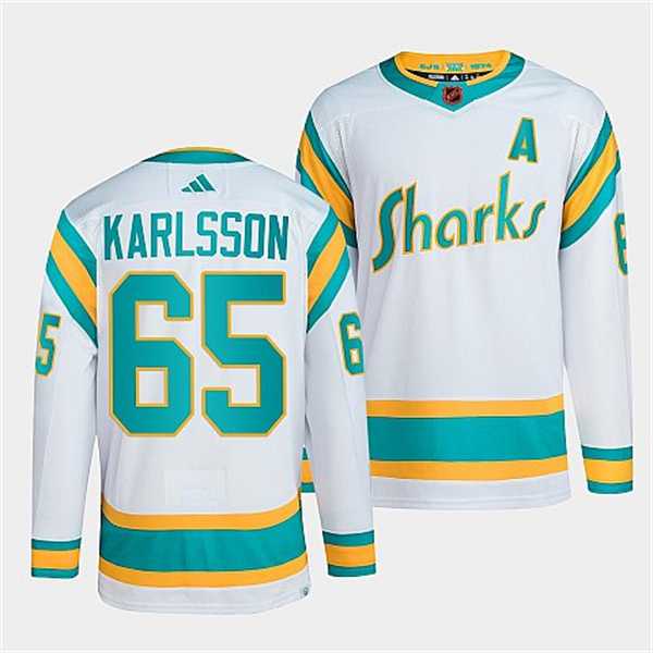 Men%27s San Jose Sharks #65 Erik Karlsson White 2022 Reverse Retro Stitched Jersey Dzhi->seattle kraken->NHL Jersey